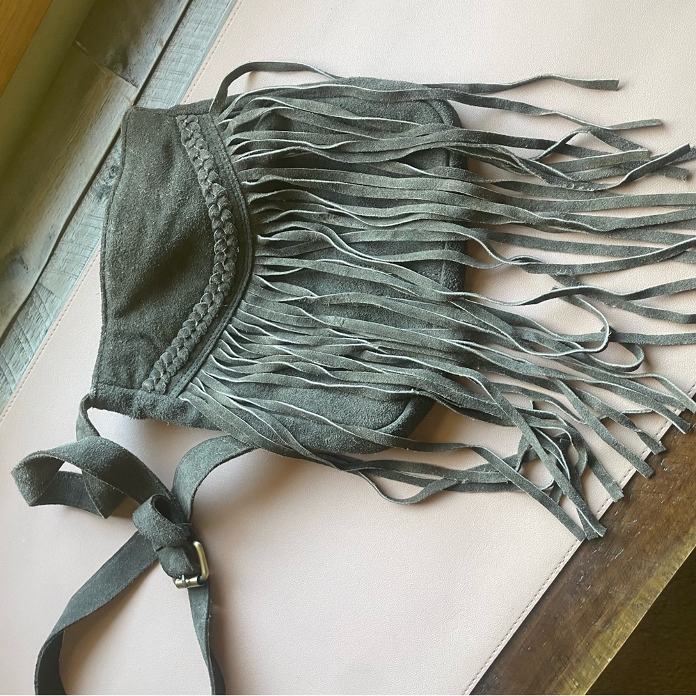 EARTHBOUND Fringe Suede Gray Crossbody Bag